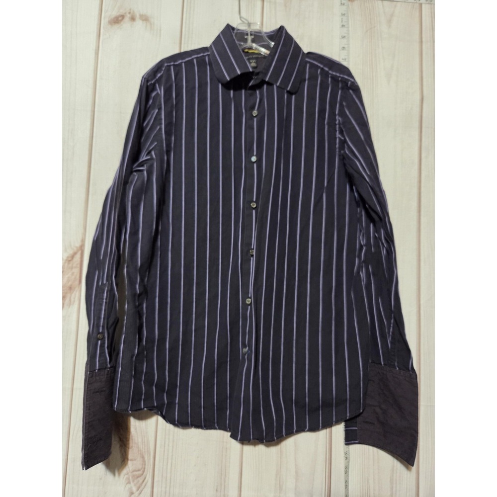Banana Republic Shirt Mens Large Black Striped Long Sleeve Button Front Dress